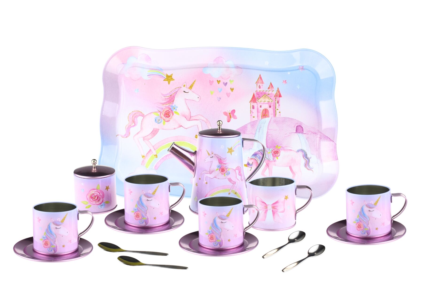 RAINBOW UNICORN TIN TEA MUG SET IN SUITCASE 18PCS - Bamboo Sprout